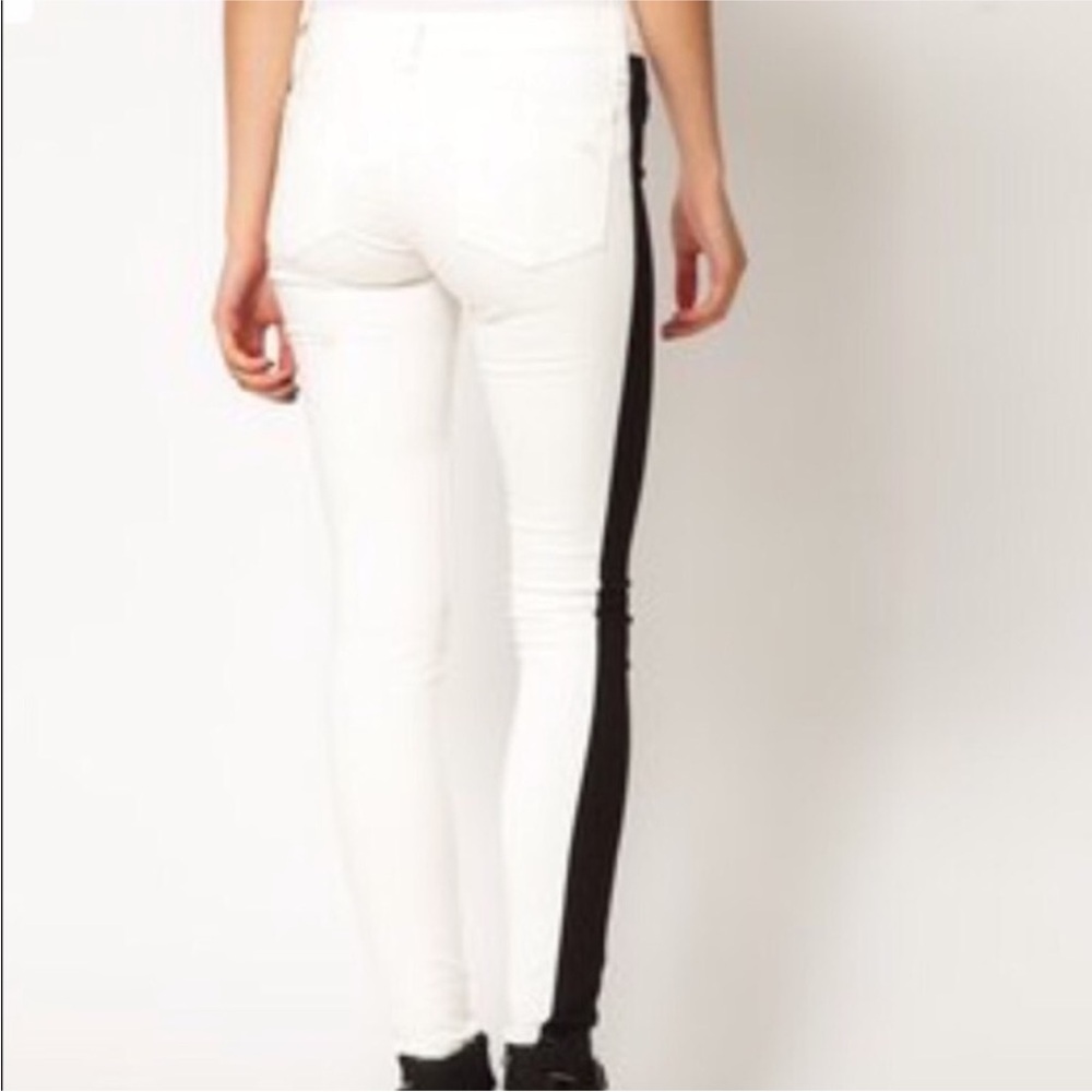 RAG & BONE DRE BLACK STRIPE OFF-WHITE STRETCH TUXEDO DENIM JEANS 30